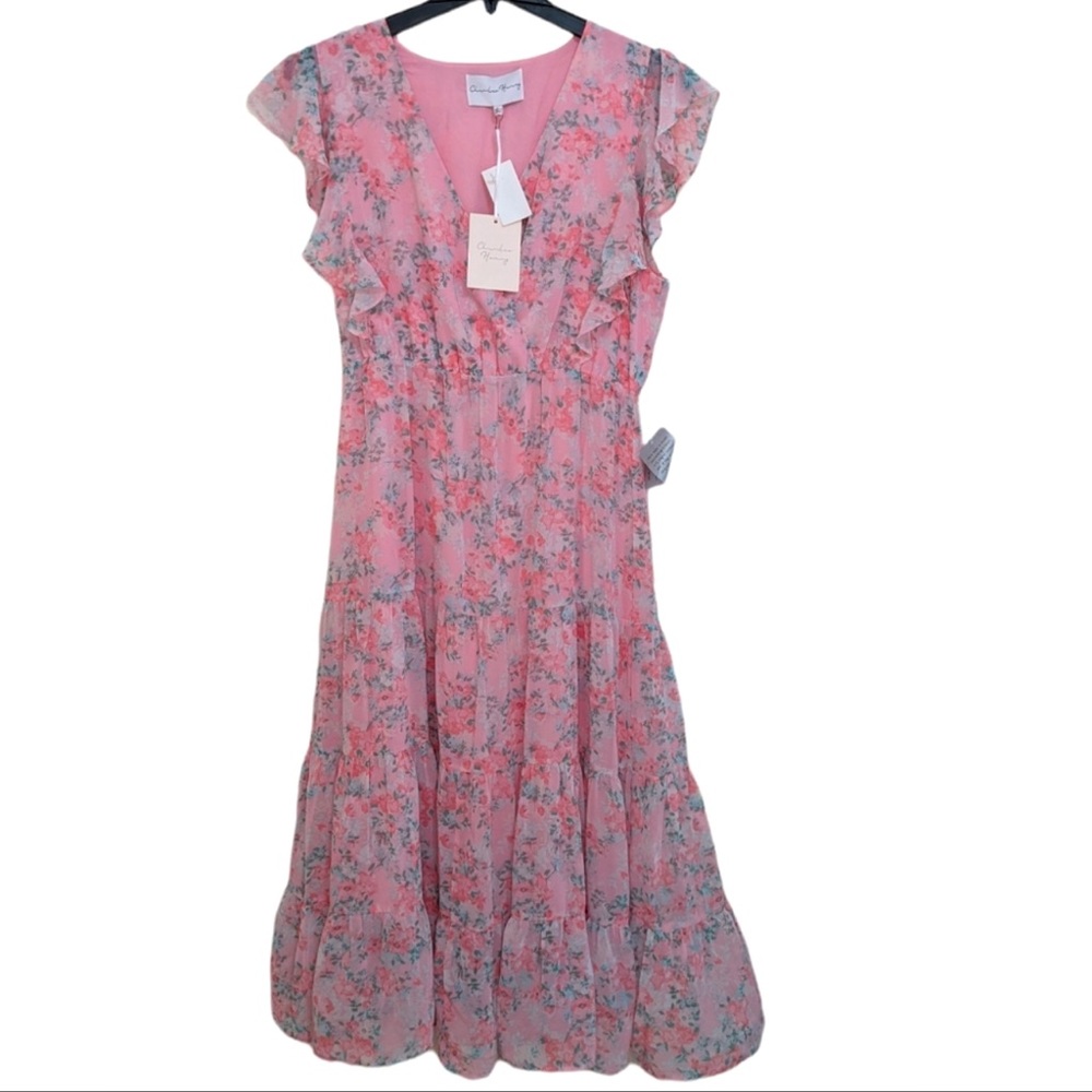 Charles Henry Ruffled Sleeved Floral Wrap Chic Dress